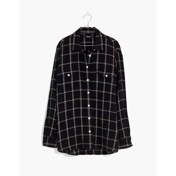 Madewell Lightspun Flap-Pocket Oversized Women’s Shirt Windowpane Small S button - Picture 1 of 4